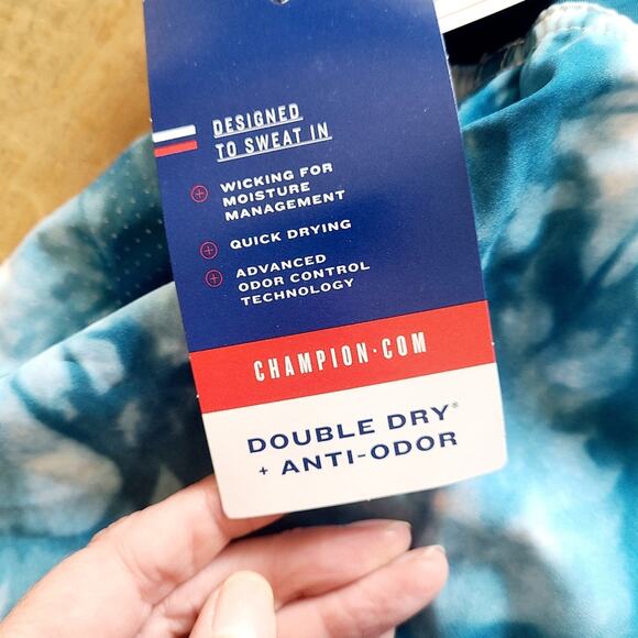 Champion Tie Dye Blue Athletic Shorts Size Large Women's NEW LINER‎ Double Dry - Picture 8 of 8